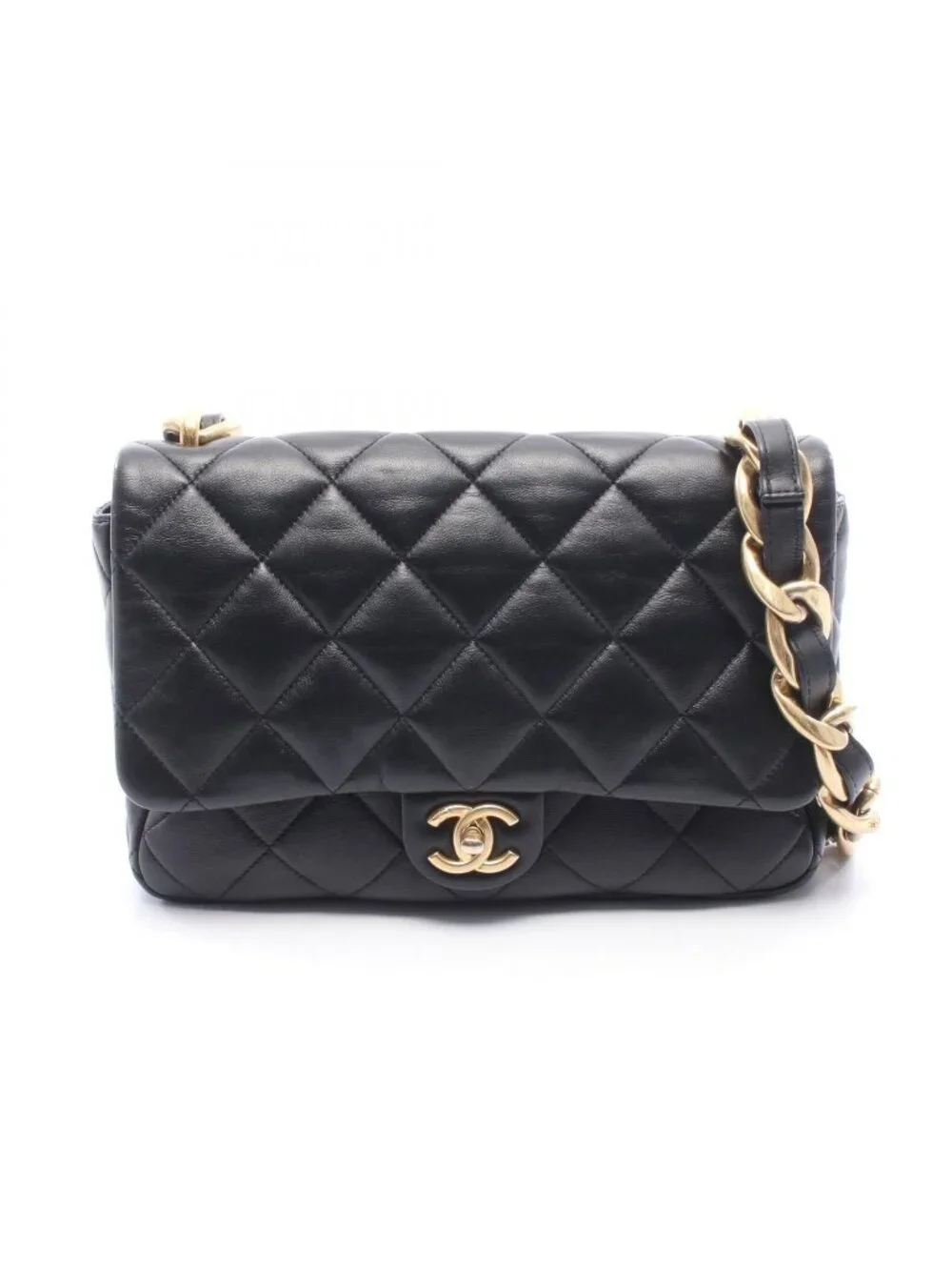 Chanel Shoulder Bag Quilted Black Lambskin Chain